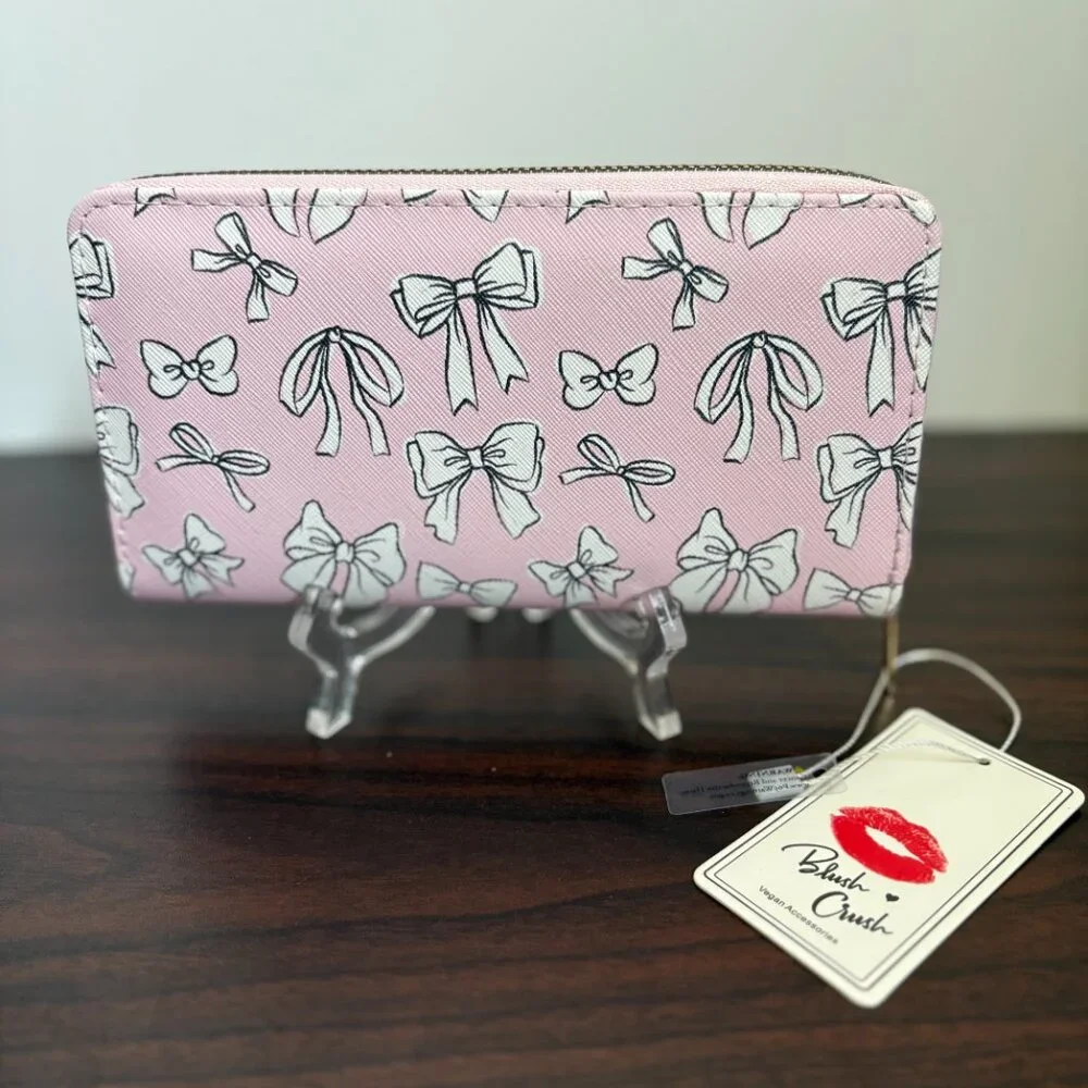 Blush Crush Vegan Bow Pink White Wallet Balletcore Coquette Y2K Girly Barbiecore